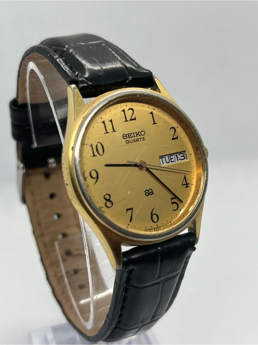 Vintage 1979 Seiko SQ 8223-7109 Gold Quartz Day Date Men's Dress Watch Japan 7.5
